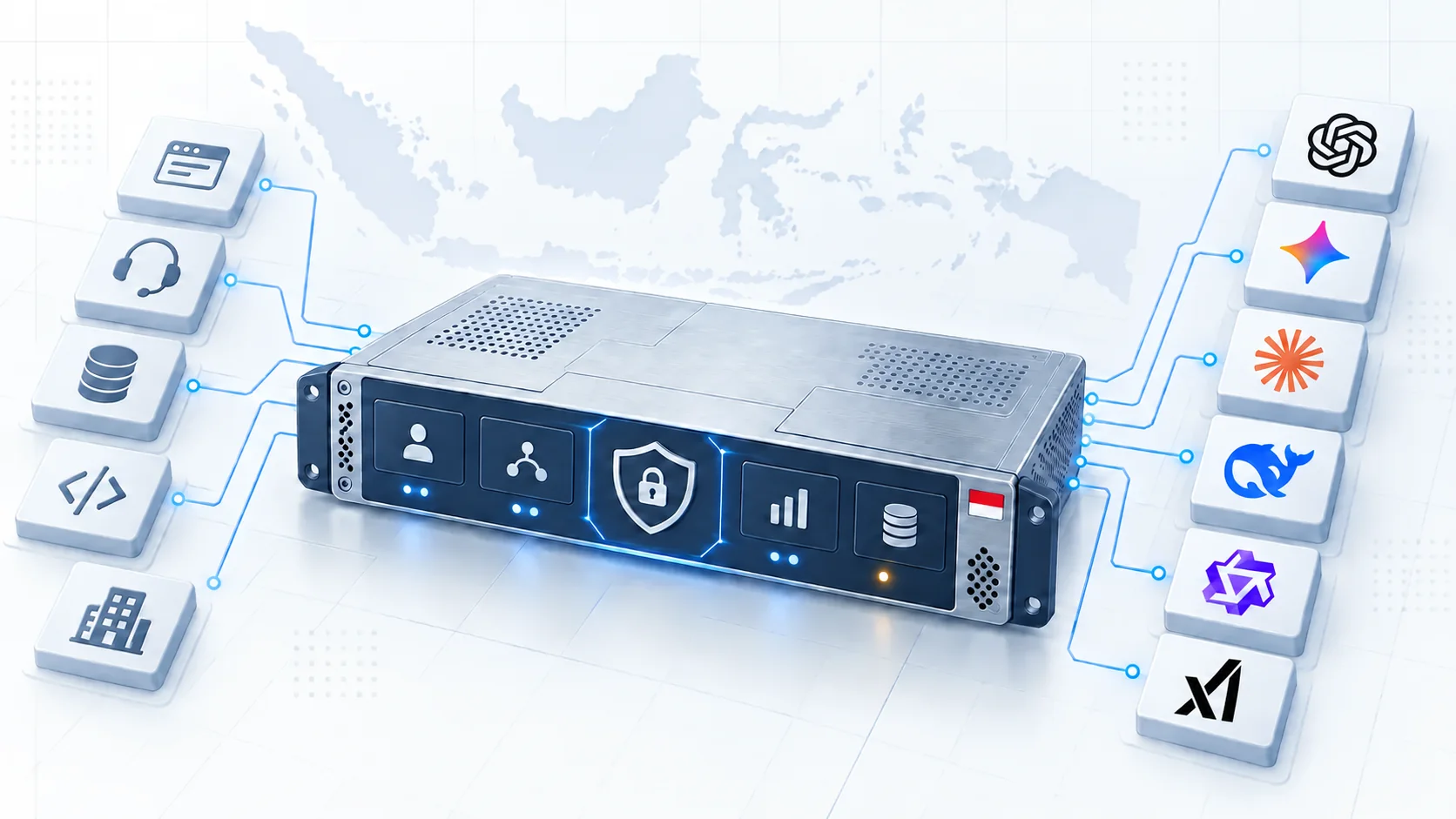 Cara kerja AI API gateway dari autentikasi hingga routing model dan pengiriman respons.